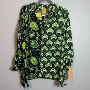 Ruby Rd. Green and Black Paisley Blouse
